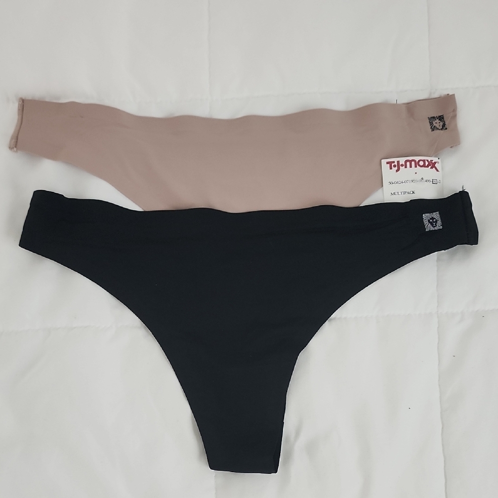 Anne Klein Seamless Bikini Thong 2-Pack - Black & Taupe